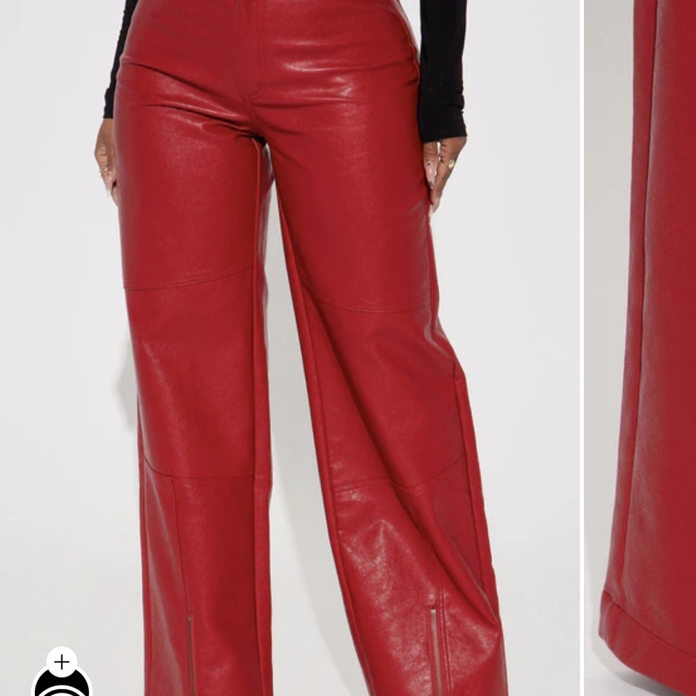 Red Wide-Leg Faux Leather Pants